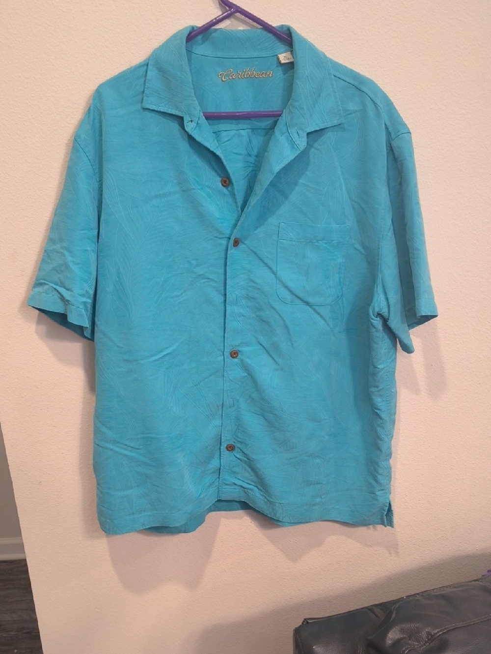 Caribbean Bright Turquoise Short-Sleeve Button-Down Shirt XL